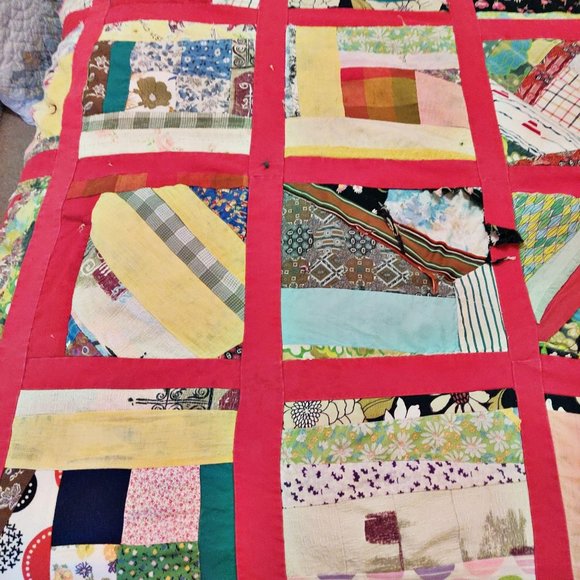 Vintage Patchwork Scrap Crazy Quilt Handmade Full - Picture 7 of 12